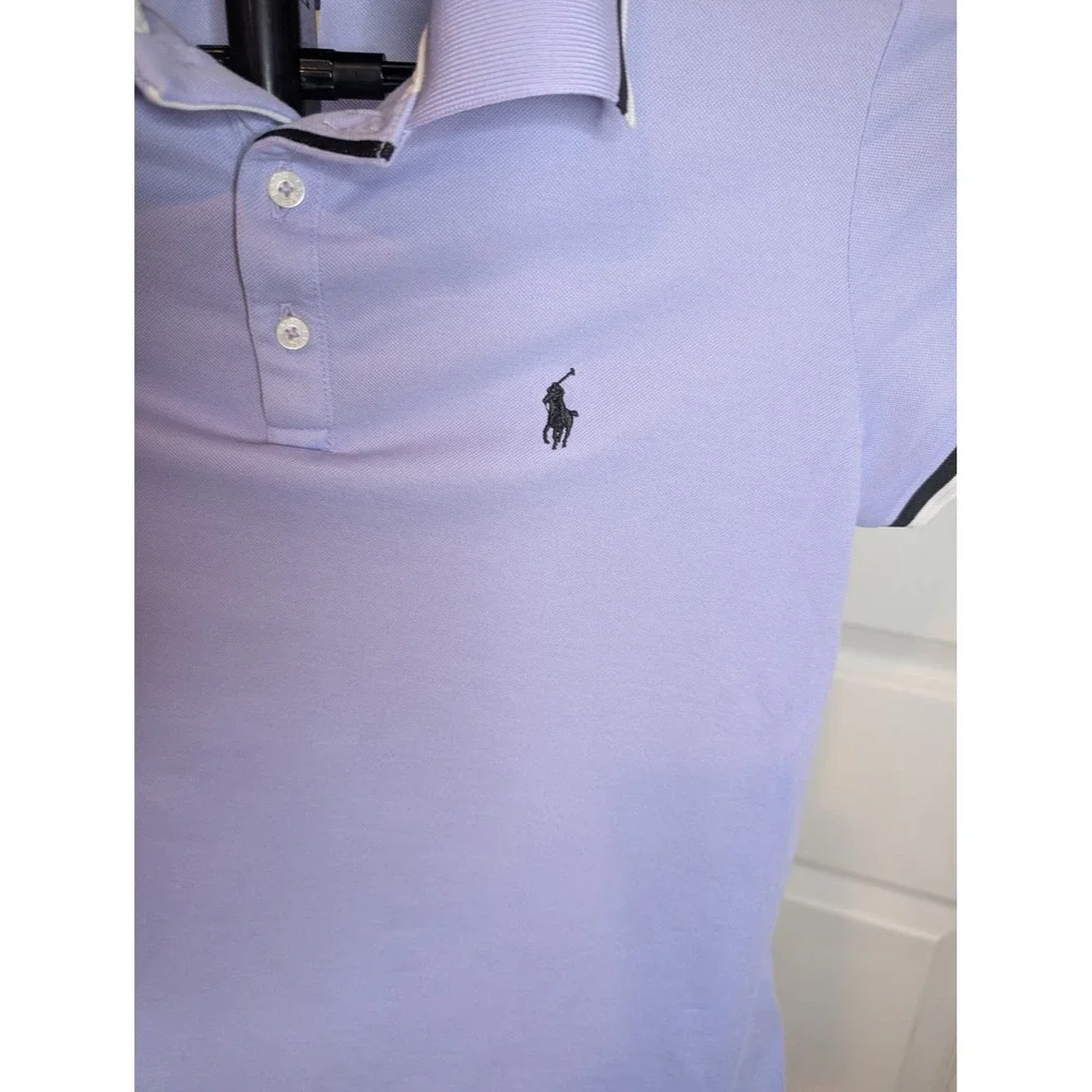 Polo Ralph Lauren Polo Shirt Girls L‎ 12-14 Purple Tipped Short Sleeve Pony Logo